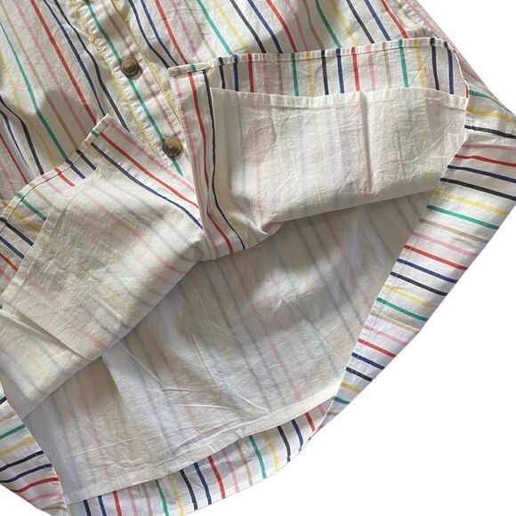 J. Crew Midi Skirt Poplin Rainbow Stripe White Buttons XS EUC - Picture 7 of 7